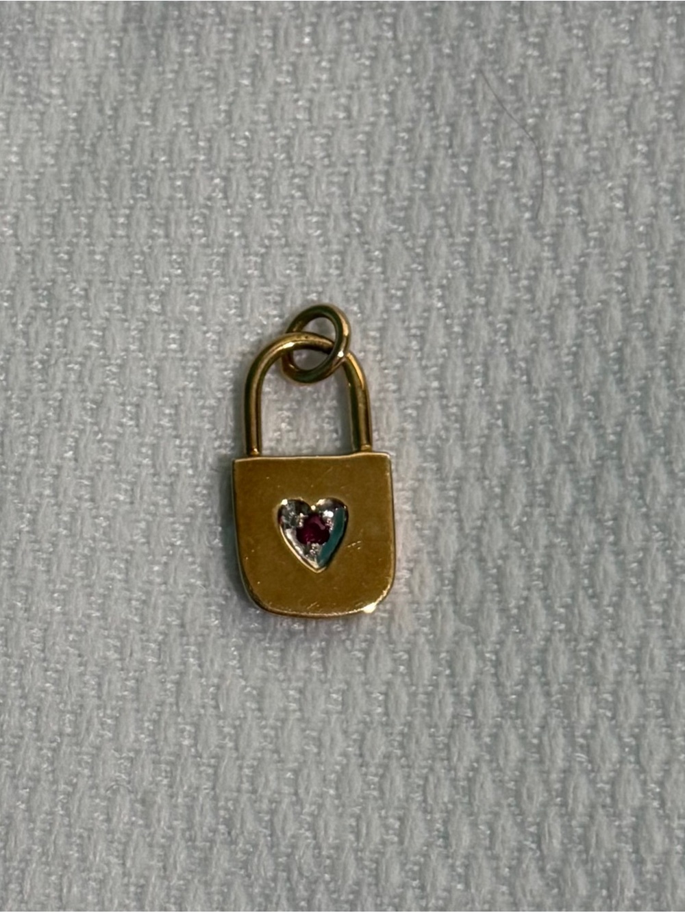 14k Gold Heart “Padlock” with Ruby Charm / Pendant